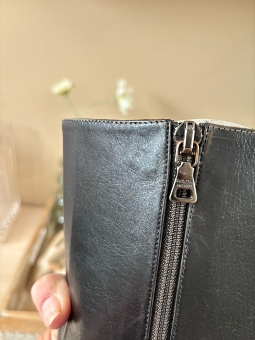 Prada Black Seta Calf Leather Knee High Boots Kitten Heel EU 36 US 6 Pointed Toe - Picture 12 of 16